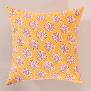 Yellow Tree Print Canvas Fabric Cushion Cover - Image 3