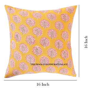 Yellow Tree Print Canvas Fabric Cushion Cover - Image 6