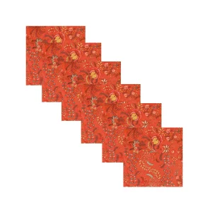 16" Orange Floral Printed Cotton Fabric Napkins - Image 5