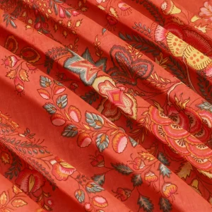 16" Orange Floral Printed Cotton Fabric Napkins - Image 10