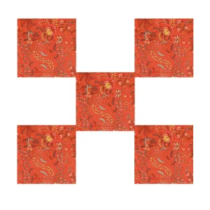 16" Orange Floral Printed Cotton Fabric Napkins - Image 4