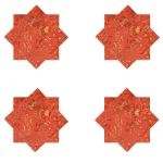 16" Orange Floral Printed Cotton Fabric Napkins - Image 3