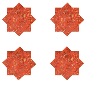16" Orange Floral Printed Cotton Fabric Napkins - Image 3