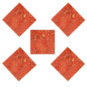 16" Orange Floral Printed Cotton Fabric Napkins - Image 2