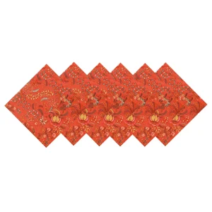 16" Orange Floral Printed Cotton Fabric Napkins - Image 7