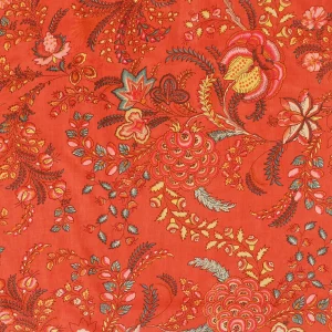 16" Orange Floral Printed Cotton Fabric Napkins - Image 9