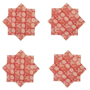 20" Square Red Floral & Paisley Printed Napkins - Image 6