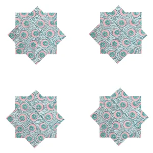 20" Teal Blue Dinner Fabric Napkins Floral Print - Image 3