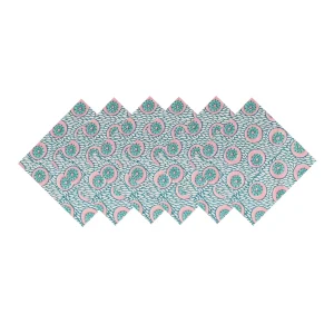 20" Teal Blue Dinner Fabric Napkins Floral Print - Image 5