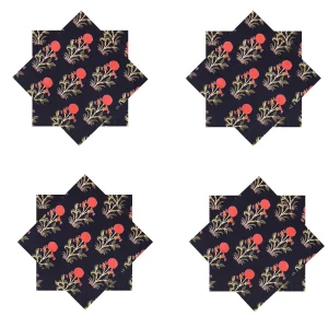 Beautiful Black Red Floral Print Dinner Napkins Set of 48 Pcs - Image 5