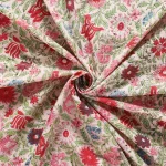 Beautiful White & Multicolor Floral Hand Block Print Fabric - Image 4