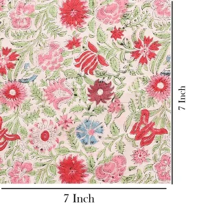 Beautiful White & Multicolor Floral Hand Block Print Fabric - Image 5