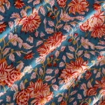 Blue Floral Hand Block Print Cotton Fabric - Image 2
