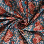 Blue Floral Hand Block Print Cotton Fabric - Image 3