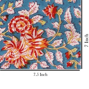 Blue Floral Hand Block Print Cotton Fabric - Image 5