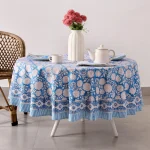 Blue Hand Block Floral Print Cotton Table Cover With Napkins
