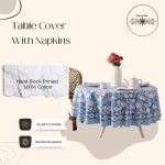 Blue Hand Block Floral Print Cotton Table Cover With Napkins - Image 3