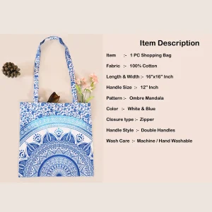 Blue Ombre Mandala Print Eco-Friendly Shopping Bag - Image 6