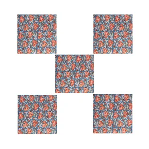 Blue Red Flocking Table Napkins Block Print Serviettes - Image 3
