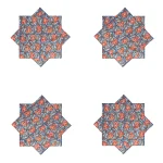 Blue Red Flocking Table Napkins Block Print Serviettes - Image 4