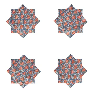 Blue Red Flocking Table Napkins Block Print Serviettes - Image 4