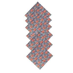 Blue Red Flocking Table Napkins Block Print Serviettes - Image 5