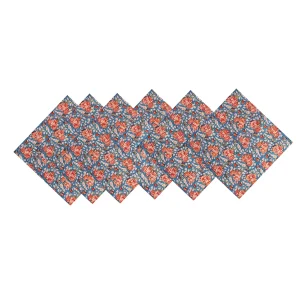 Blue Red Flocking Table Napkins Block Print Serviettes - Image 6