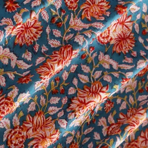 Blue Red Flocking Table Napkins Block Print Serviettes - Image 9