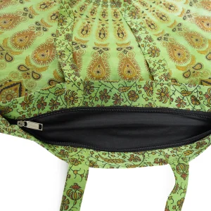 Cotton Tote Shopping Beach Bag Green Mandala Design - Image 3