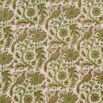 Green Bird Fabric Pure Cotton Fabric Hand Block Print