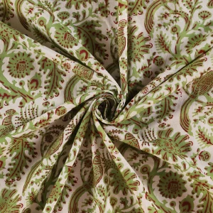 Green Bird Fabric Pure Cotton Fabric Hand Block Print - Image 4