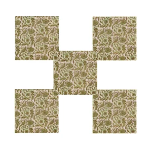 Green Floral And Bird Print Square Napkins Set - Image 3
