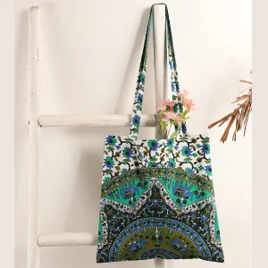 Green Ombre Mandala Printed Cotton Handbag - Image 4