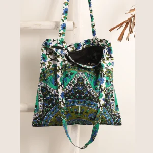 Green Ombre Mandala Printed Cotton Handbag - Image 3