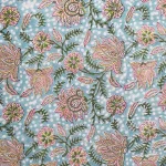Grey Hand Block Floral Print Cotton Dressmaking Fabric