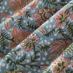 Grey Hand Block Floral Print Cotton Dressmaking Fabric - Image 2