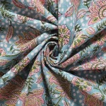 Grey Hand Block Floral Print Cotton Dressmaking Fabric - Image 3