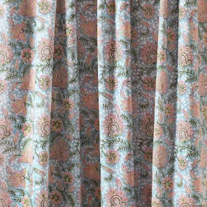 Grey Hand Block Floral Print Cotton Dressmaking Fabric - Image 4