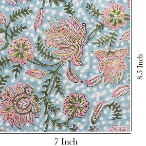 Grey Hand Block Floral Print Cotton Dressmaking Fabric - Image 5