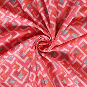 Hand Block Abstract Print Pink Dressmaking Women's Fabric - Image 3