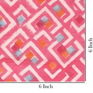 Hand Block Abstract Print Pink Dressmaking Women's Fabric - Image 5