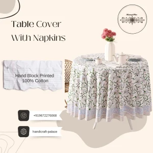 Hand Block Floral Print Kitchen Decor Table Cover And Napkins - Image 3