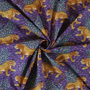 Hand Block Print Cotton Fabric, Purple Leopard Fabric - Image 4