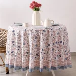 Hand Block Print Cotton Linen Floral Dining Table Cover Set