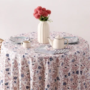 Hand Block Print Cotton Linen Floral Dining Table Cover Set - Image 4