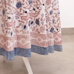 Hand Block Print Cotton Linen Floral Dining Table Cover Set - Image 6