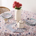 Hand Block Print Cotton Linen Floral Dining Table Cover Set - Image 5