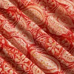 Hand Block Red Flowers Printed Pure Cotton Fabric - Image 2