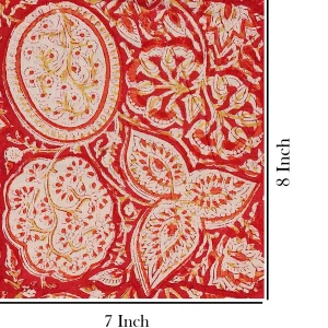Hand Block Red Flowers Printed Pure Cotton Fabric - Image 5