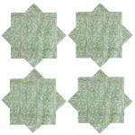 Handmade Green Floral Block Print Cotton Napkins - Image 3